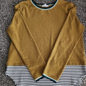 THML Mustard Top with Blue and White Striped Detail